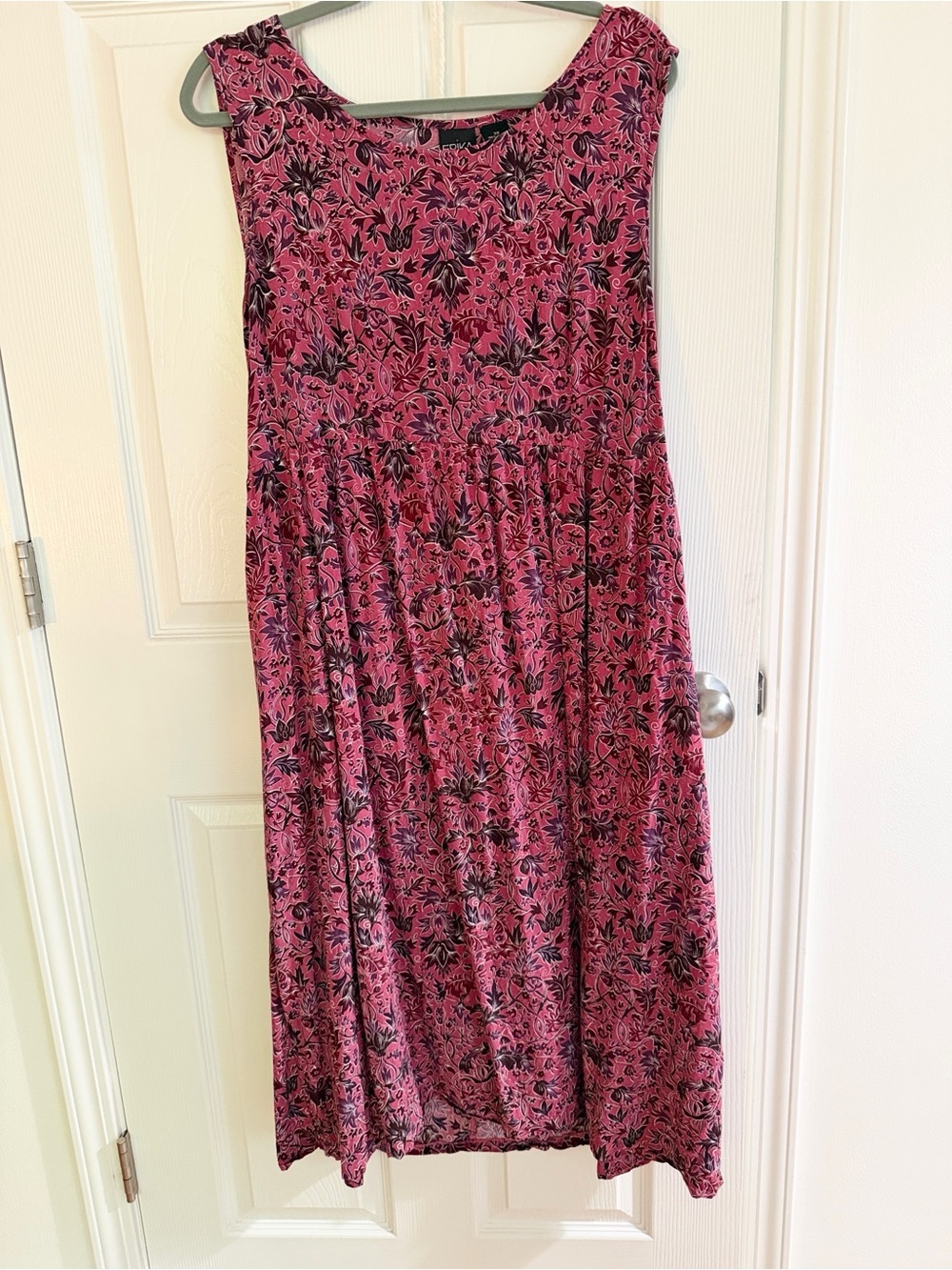 Erika Women’s 2X Pink Floral Rayon Sleeveless Boho Midi Dress vintage tie-back